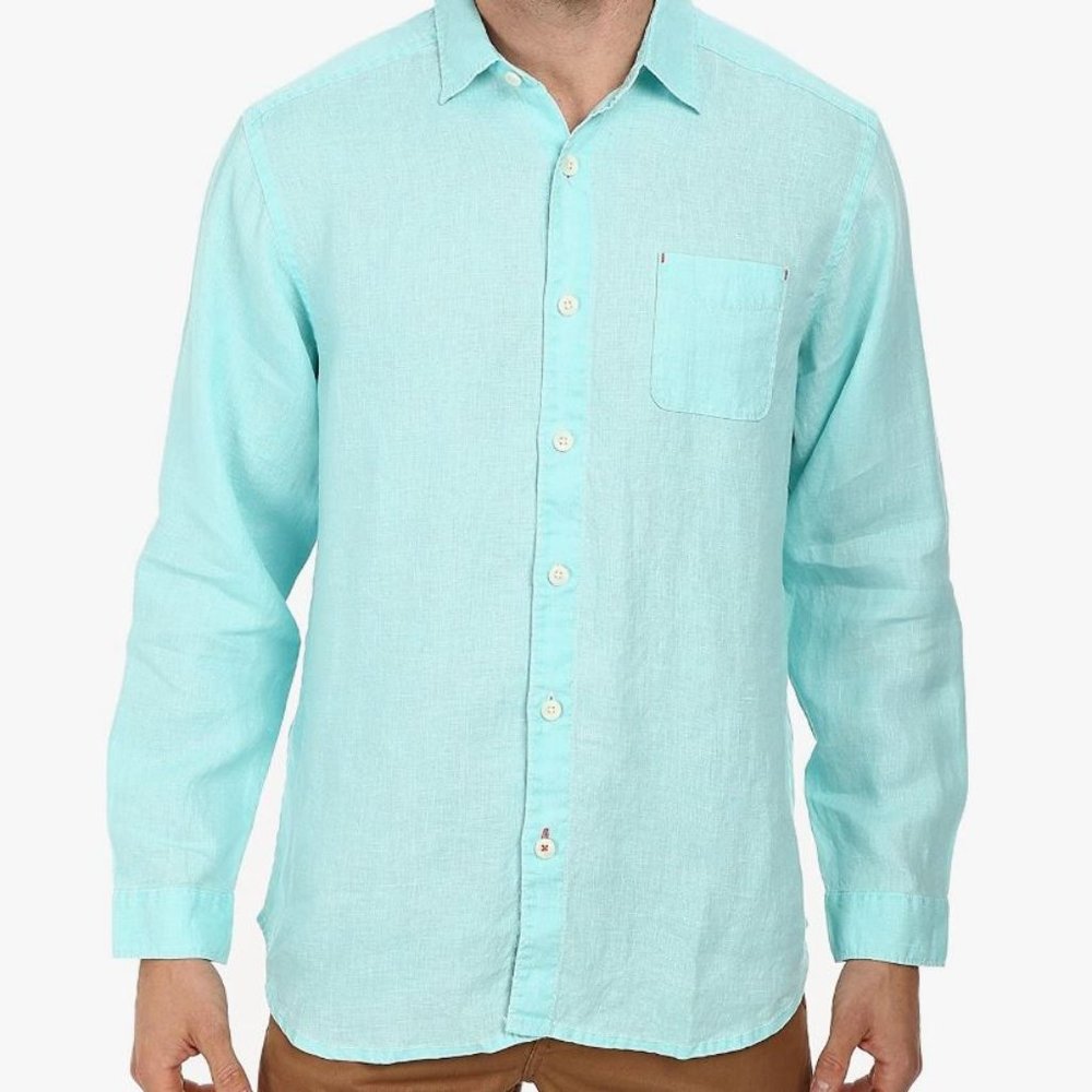 Tommy Bahama Relax Linen Blue Lawn Chair Button Down Shirt